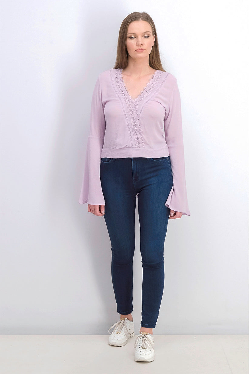 Top Polly &amp; Esther Juniors com Sobrepeliz e Acabamento em Renda Roxo Tamanho Médio