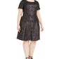 Vestido estampado com rosas metálicas Robbie Bee Plus para mulheres, preto, tamanho 1X