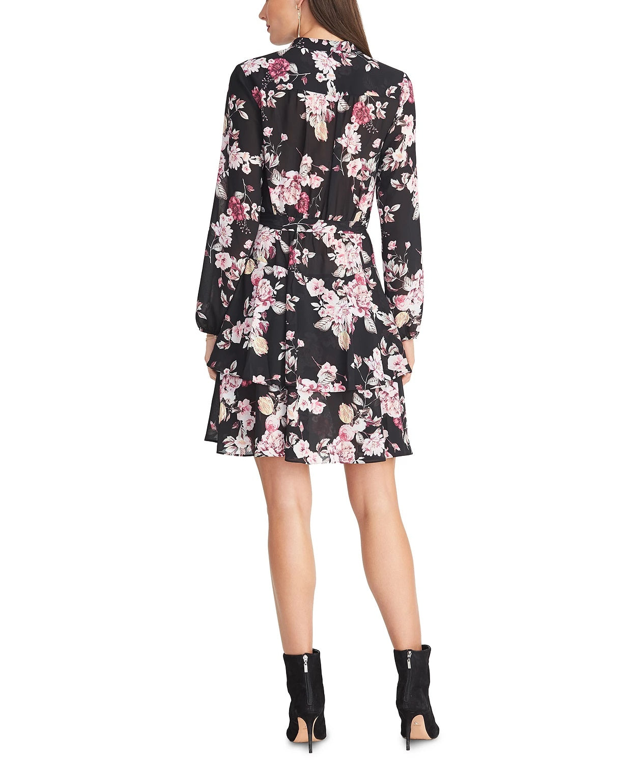 Vestido-camisa com cinto e estampa floral Ally, Rachel Roy, feminino, preto, tamanho pequeno