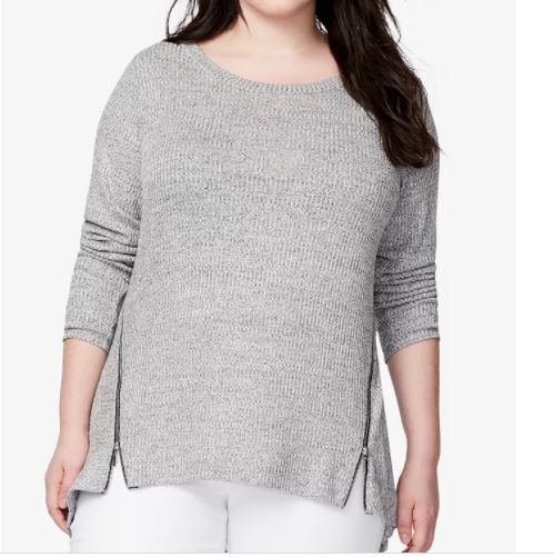 Rachel Roy Top Plus Size Feminino com Zíper e Bainha Cinza Tamanho 2X
