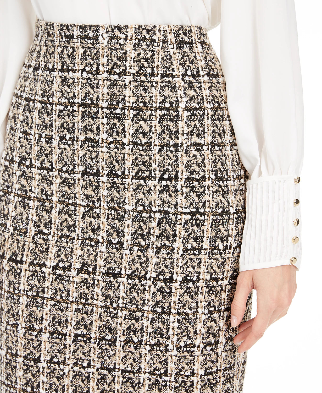 Saia Calvin Klein Feminina de Tweed com Lantejoulas Bege Escuro Tamanho 6