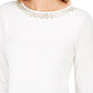 Blusa Calvin Klein Feminina com Gola Enfeitada, Branca, Tamanho Pequeno