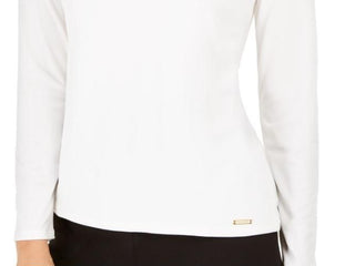 Blusa Calvin Klein Feminina com Gola Enfeitada, Branca, Tamanho Pequeno