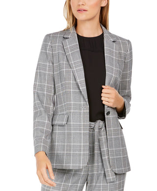 Calvin Klein Blazer Xadrez Feminino de Um Botão Prata Tamanho 10