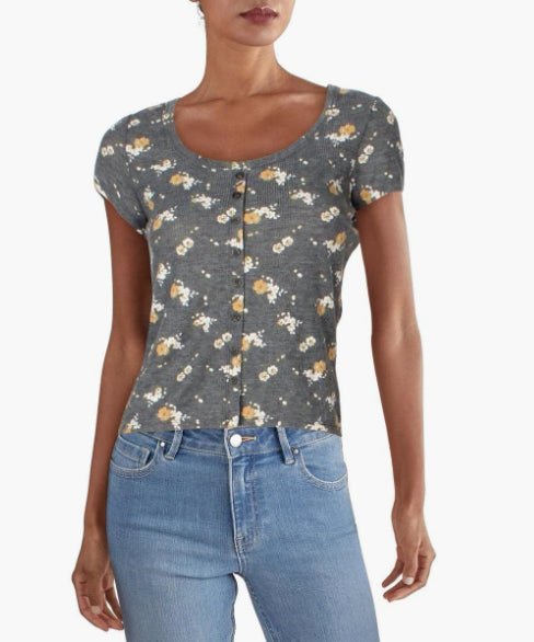 Camiseta Crave Fame Junior com botões e estampa waffle, cinza, tamanho grande