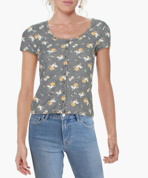 Camiseta Crave Fame Junior com botões e estampa waffle, cinza, tamanho grande