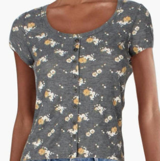 Camiseta Crave Fame Junior com botões e estampa waffle, cinza, tamanho grande