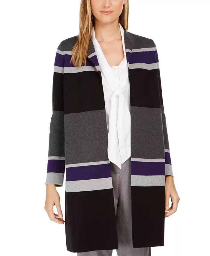 Calvin Klein Cardigan Feminino Listrado Pequeno Frente Aberta Cinza Tamanho X-G