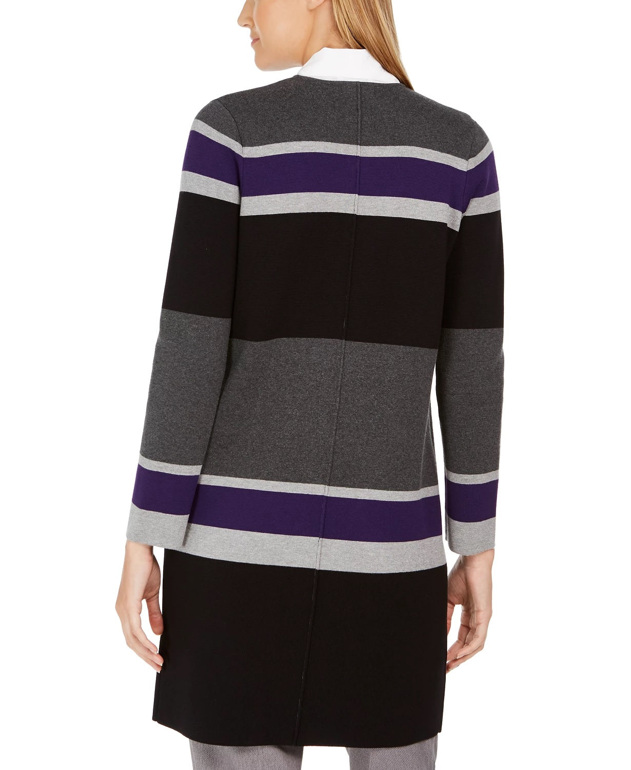 Calvin Klein Cardigan Feminino Listrado Pequeno Frente Aberta Cinza Tamanho X-G