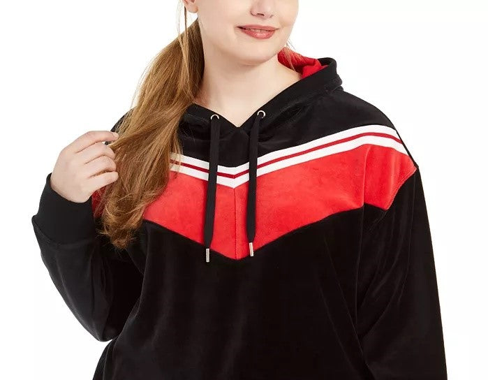 Tommy Hilfiger Sport Plus Size Chevron Velour Hoodie Sweatshirt Feminino Preto Tamanho 2X