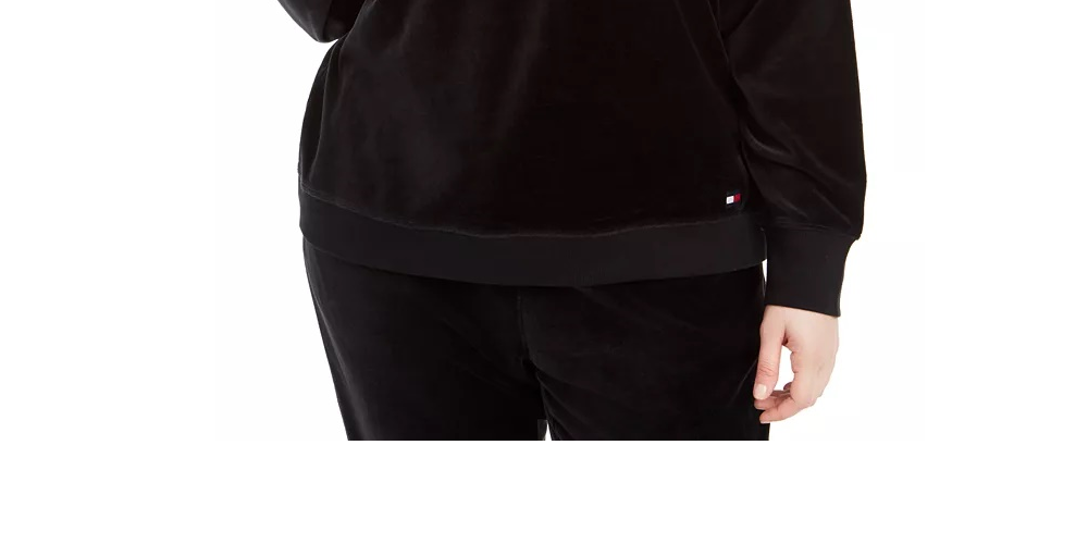 Tommy Hilfiger Sport Plus Size Chevron Velour Hoodie Sweatshirt Feminino Preto Tamanho 2X