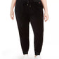 Calça jogger feminina Tommy Hilfiger Sport Plus Track Stripe Velour, preta, tamanho 2X