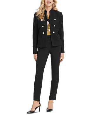 Jaqueta militar feminina DKNY com gola alta e abotoamento duplo, preta, tamanho 12