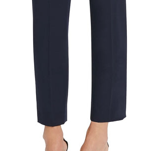 Calça social feminina DKNY com acabamento em botões, azul, tamanho 12