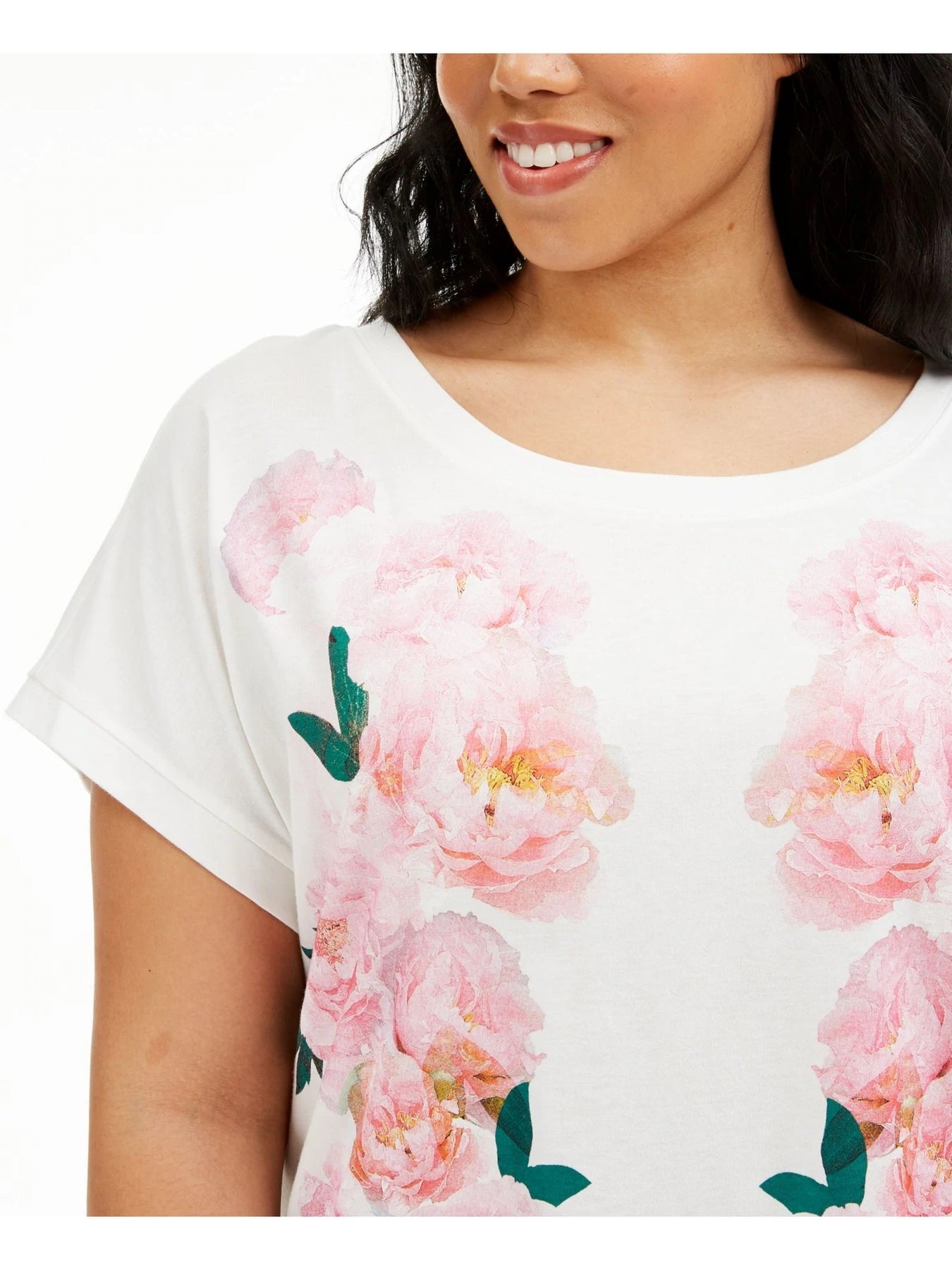 Camiseta feminina Tommy Hilfiger com estampa floral, branca, tamanho 3X