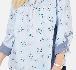Tommy Hilfiger Plus Size Algodão Estampado Blusa Feminina Azul Brilhante Tamanho 2X