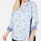 Tommy Hilfiger Plus Size Algodão Estampado Blusa Feminina Azul Brilhante Tamanho 2X