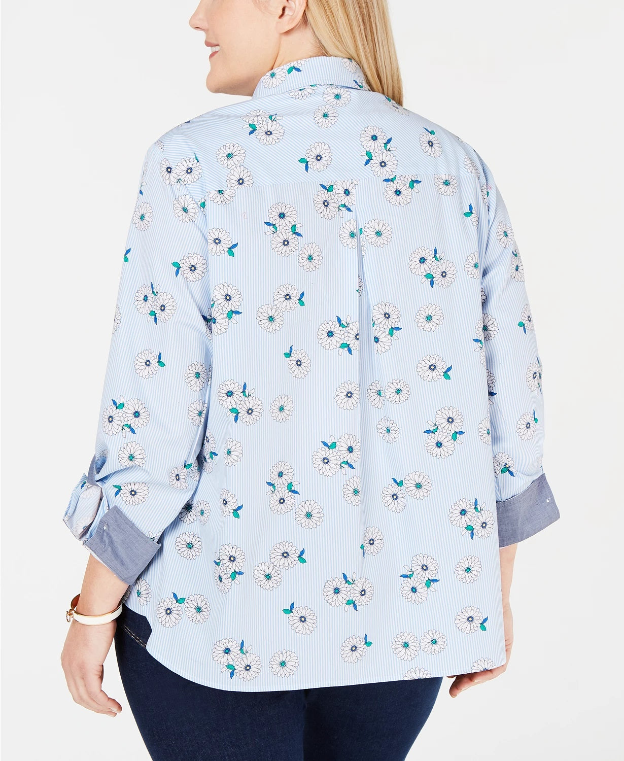 Tommy Hilfiger Plus Size Algodão Estampado Blusa Feminina Azul Brilhante Tamanho 2X