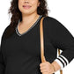 Tommy Hilfiger Suéter Feminino Plus Size Algodão Gola V Preto Tamanho 1X