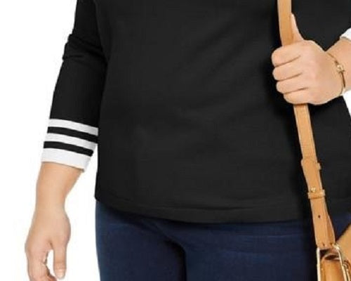 Tommy Hilfiger Suéter Feminino Plus Size Algodão Gola V Preto Tamanho 1X