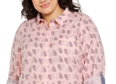Camisa de algodão com estampa de bolinhas e corações Tommy Hilfiger Plus Size feminina, rosa, tamanho 3X