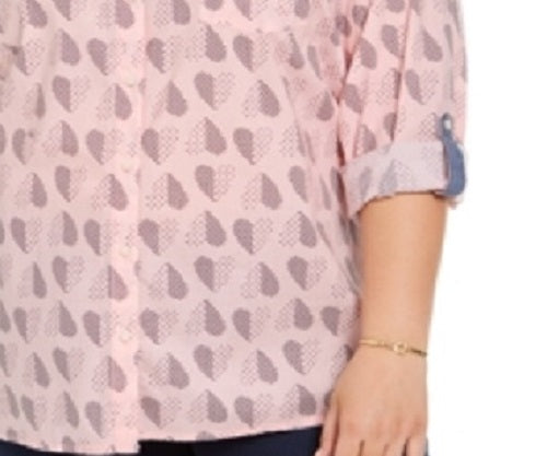 Camisa de algodão com estampa de bolinhas e corações Tommy Hilfiger Plus Size feminina, rosa, tamanho 3X