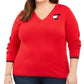 Suéter feminino Tommy Hilfiger Plus Cotton com logotipo de coração, vermelho, tamanho 2X