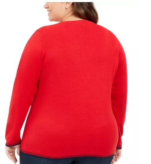 Suéter feminino Tommy Hilfiger Plus Cotton com logotipo de coração, vermelho, tamanho 2X
