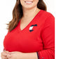 Suéter feminino Tommy Hilfiger Plus Cotton com logotipo de coração, vermelho, tamanho 2X