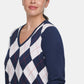 Suéter Tommy Hilfiger Plus Size Feminino Ivy Cotton Argyle Azul Tamanho 1X