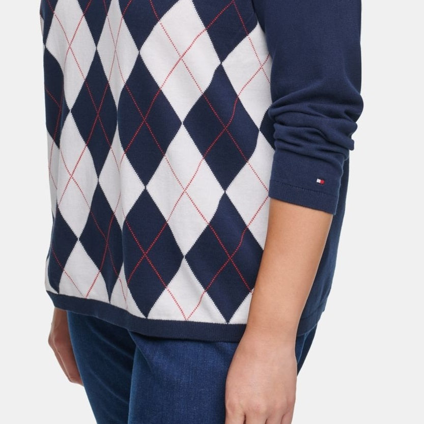 Suéter Tommy Hilfiger Plus Size Feminino Ivy Cotton Argyle Azul Tamanho 1X