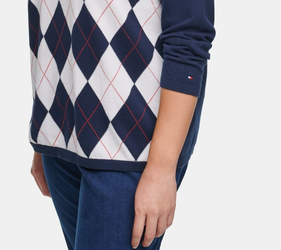 Suéter Tommy Hilfiger Plus Size Feminino Ivy Cotton Argyle Azul Tamanho 2X