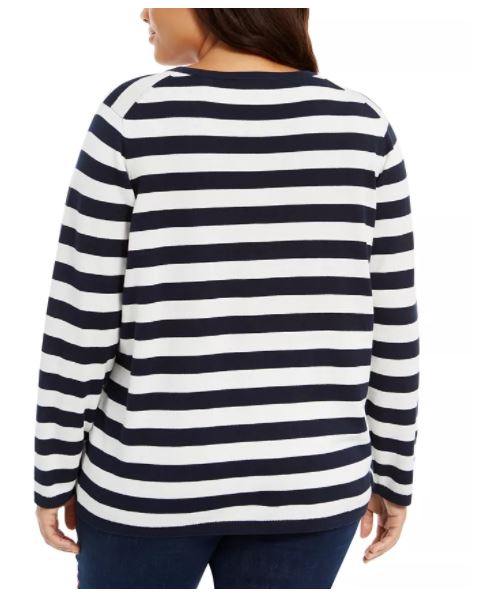 Suéter Tommy Hilfiger Plus Ivy Listrado com Logotipo Azul Tamanho 3X Feminino