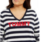 Suéter Tommy Hilfiger Plus Ivy Listrado com Logotipo Azul Tamanho 3X Feminino