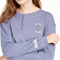 Camiseta Stitch Henley da Disney Junior, tamanho grande, azul marinho