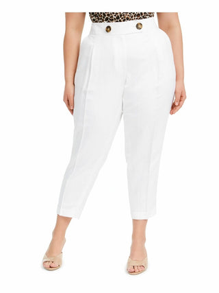 Calça feminina plus size Calvin Klein de linho slim-ankle, branca, tamanho 20W