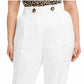 Calça feminina plus size Calvin Klein de linho slim-ankle, branca, tamanho 20W