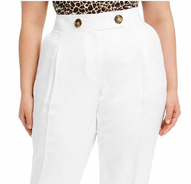 Calça feminina plus size Calvin Klein de linho slim-ankle, branca, tamanho 20W