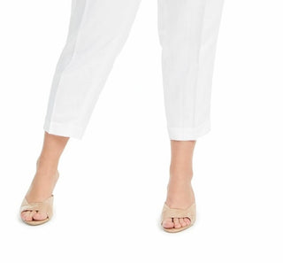 Calça feminina plus size Calvin Klein de linho slim-ankle, branca, tamanho 20W