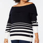 Tommy Hilfiger Suéter feminino plus size listrado ombro a ombro de algodão azul tamanho OX
