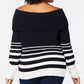 Tommy Hilfiger Suéter feminino plus size listrado ombro a ombro de algodão azul tamanho OX