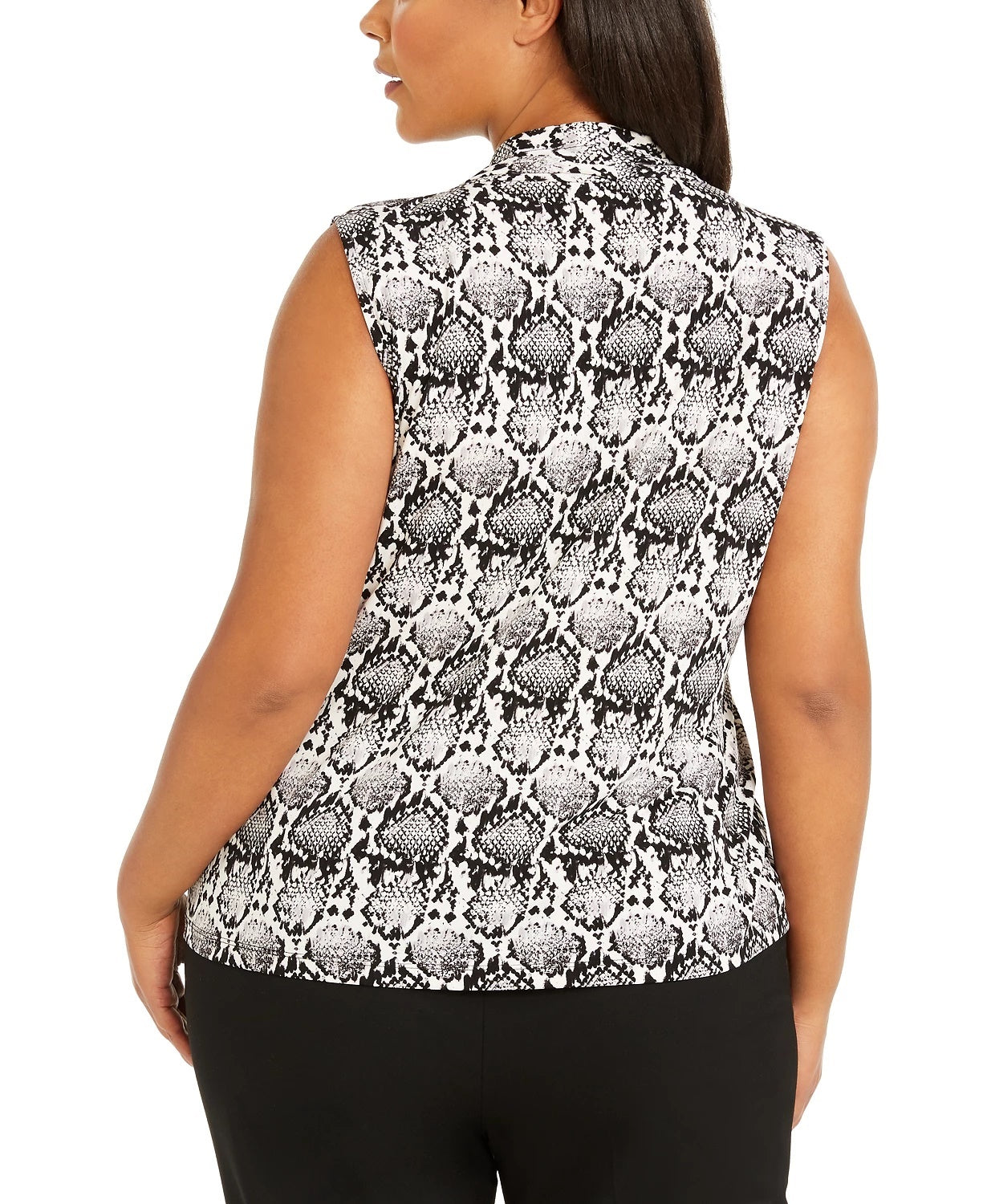Blusa feminina Calvin Klein Plus sem mangas com estampa e decote em V, cor carvão, tamanho 2X
