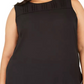 Blusa feminina Calvin Klein sem mangas com gola plissada, preta, tamanho XX-G