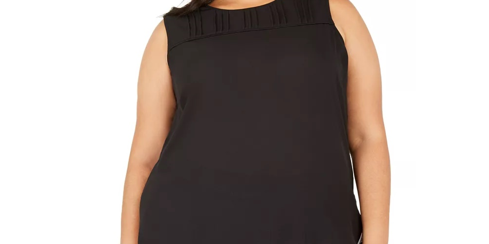 Blusa feminina Calvin Klein sem mangas com gola plissada, preta, tamanho XX-G