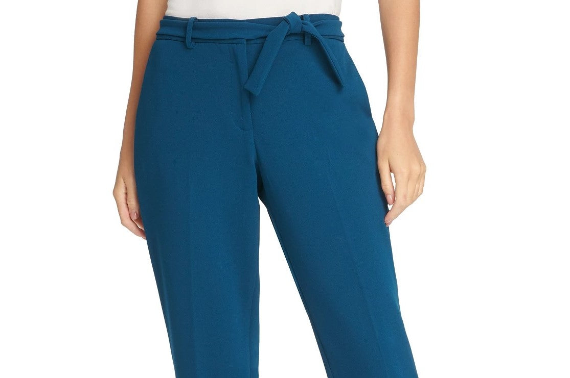 Calça social feminina DKNY Petite com cinto e amarração, azul, tamanho 6P