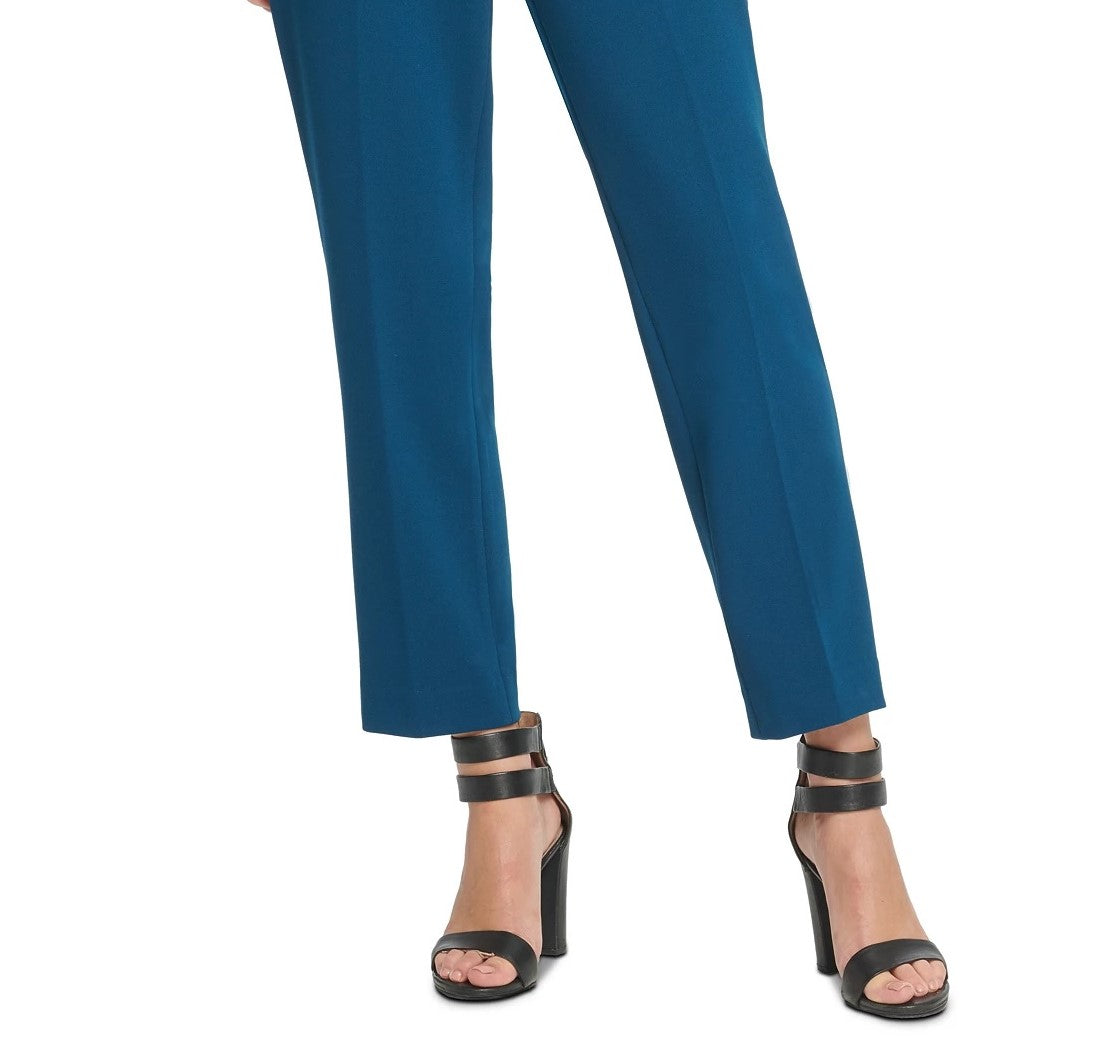 Calça social feminina DKNY Petite com cinto e amarração, azul, tamanho 6P