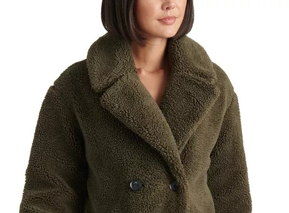 Lucky Brand Feminino Teddy Fuzzy Casaco Trespassado Verde Tamanho X-Grande