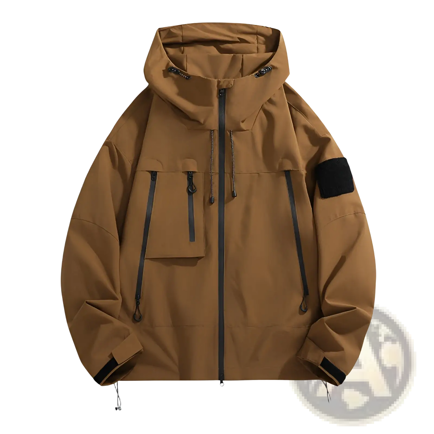 Tactical Hooded Shell Jacket with Sleeve Patch Details