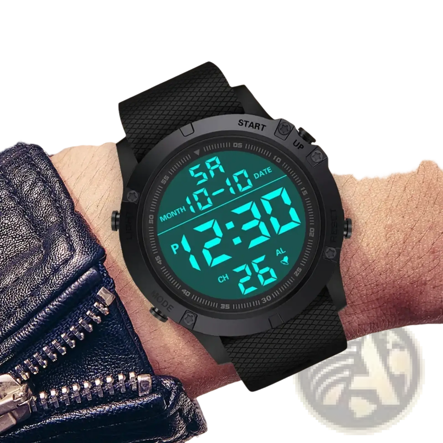 Tactical Waterproof Digital Sports Watch with Teal Led Display