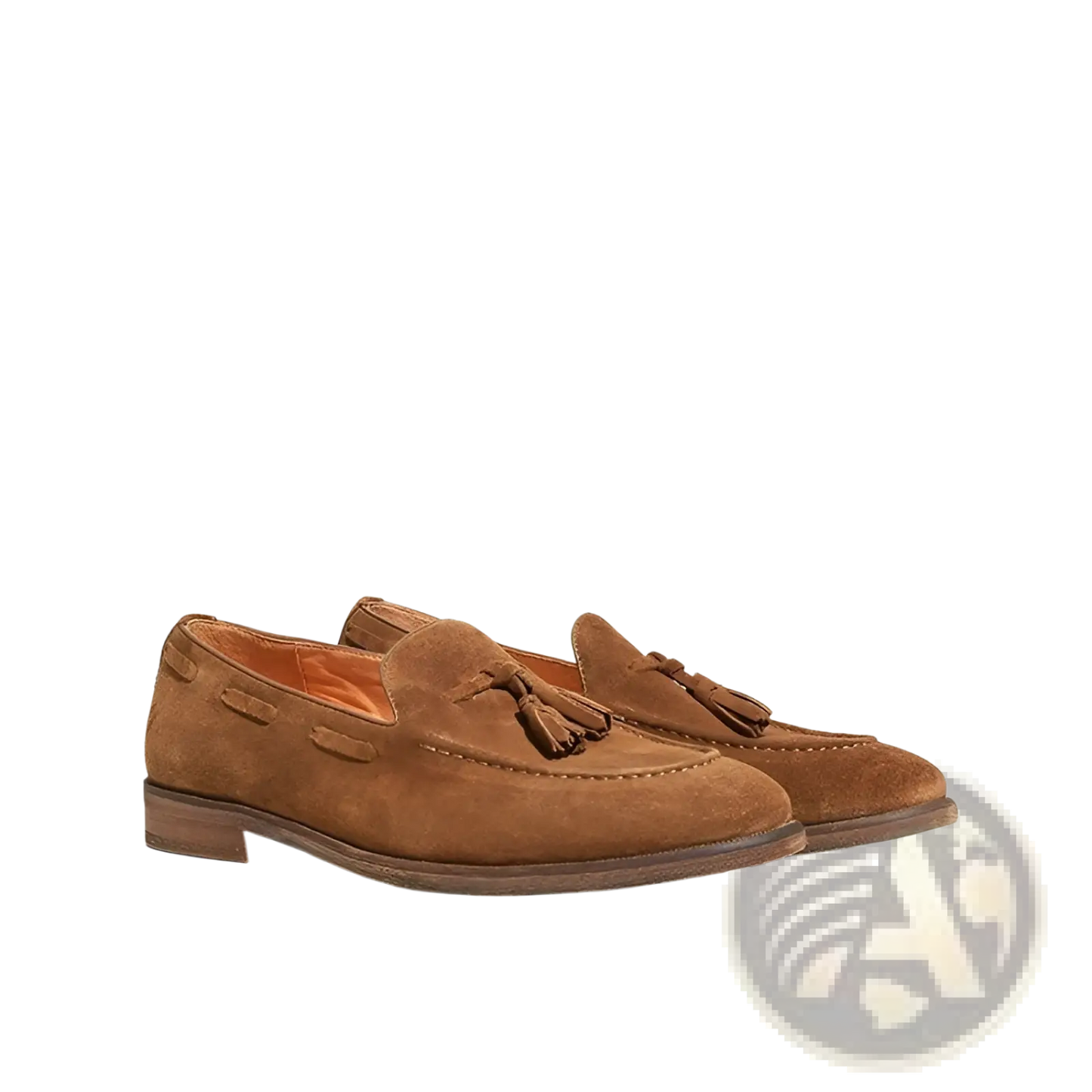 Tan Suede Tassel Loafers with Stitched Rubber Sole